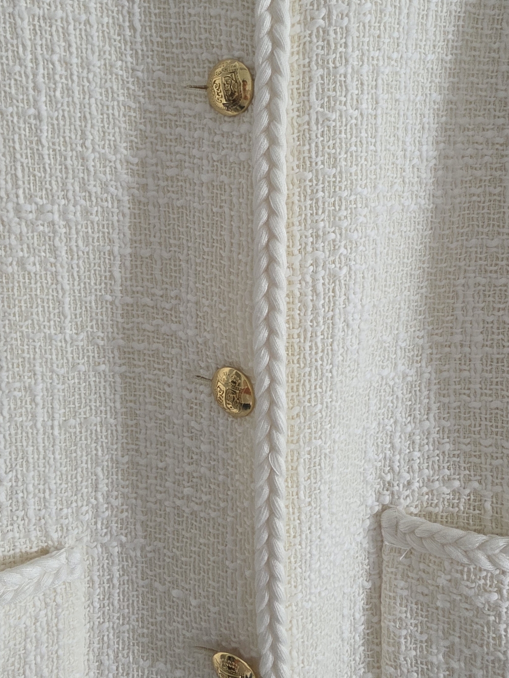 Talbots Ivory Tweed Braided-Trim Jacket with Gold Buttons - Picture 3 of 4